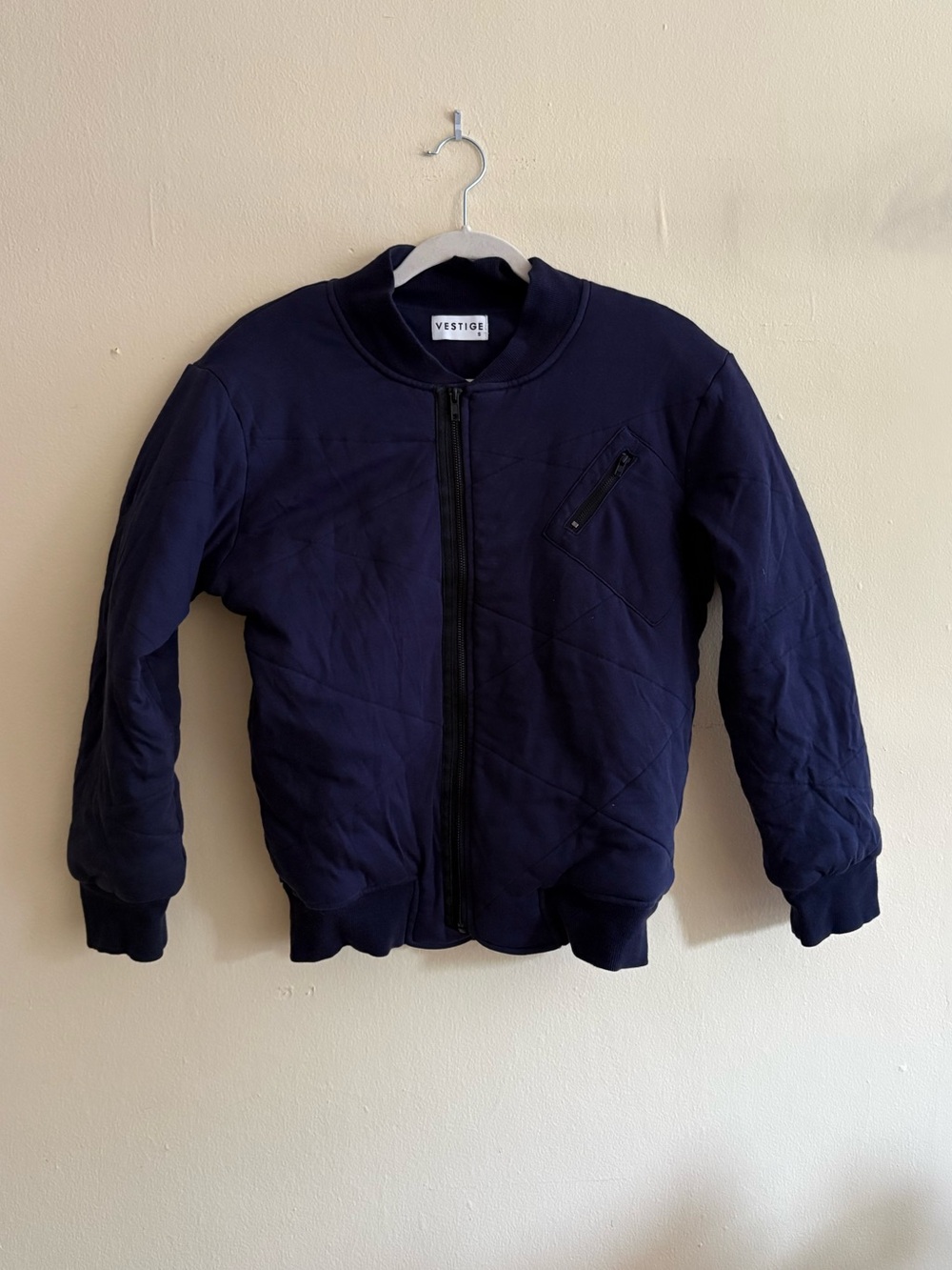 Vestige Navy Cotton Zip Bomber Jacket